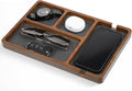 Wooden Valet Tray, 4 Grids Catch All Tray with Leather Inlay Wallet Trays Organizer for Nightstand, Desk, Entryway Stylish Durable EDC Catchall Trays for Keys, Wallet, Watch, Jewelry, Phone