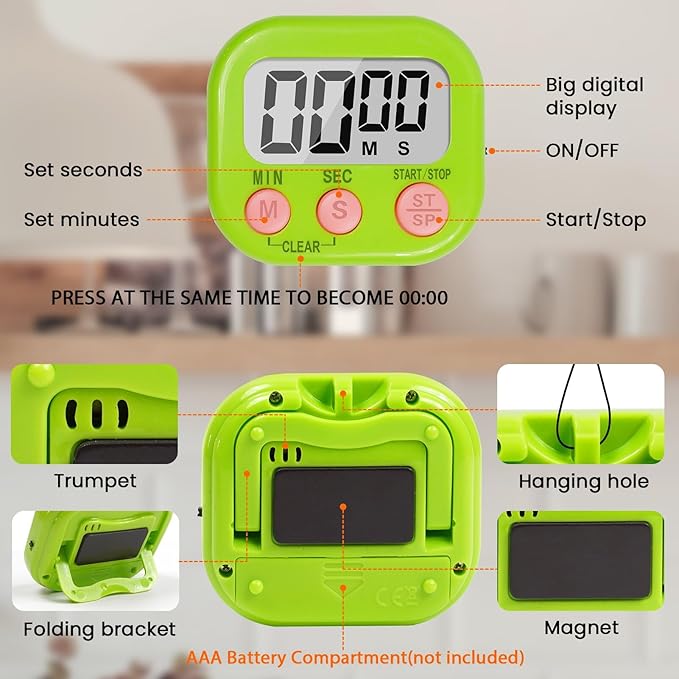 12 Pack Digital timers for Classroom, Magnetic Countdown Kitchen Timers for Cooking, Big Digits Loud Alarm Timer for Teachers, Sports, Study, Gym, Training, Baking