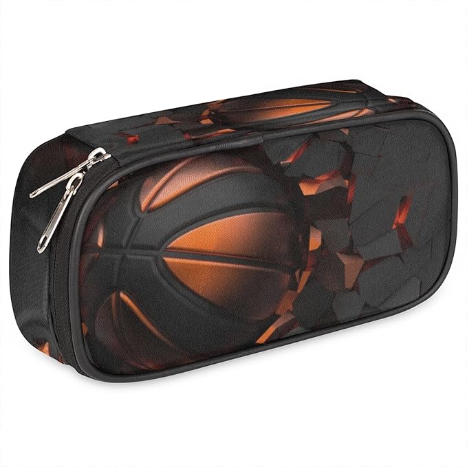 Pardick PU Leather Pencil Case Basketball Pencil Organizer with Zipper, Pencil Box for Boys Girls, Office School