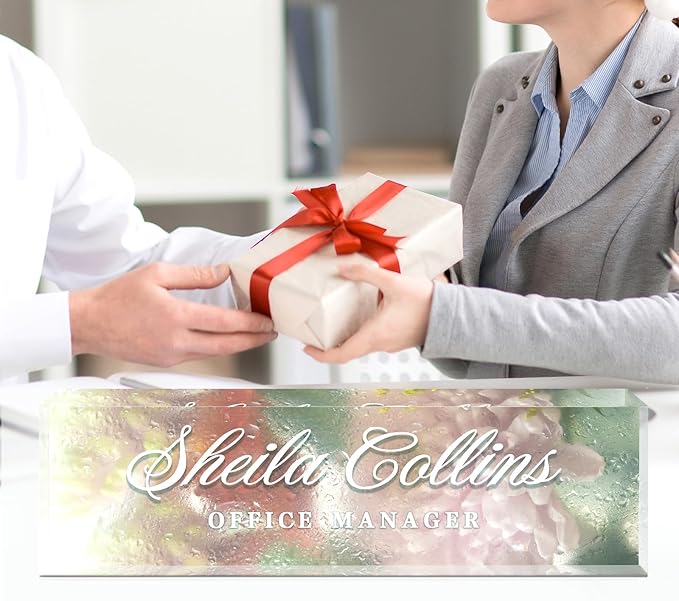 Custom Name Plate - Acrylic Desk Name Plate Personalized, Office Decor, Employee Appreciation Gifts, Funny Office Gifts for Coworkers Boss Teacher (Hazy Flower)