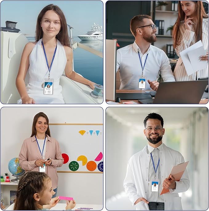 ID Card Holder with Lanyard 30Pcs Clear Vertical Name Tags ID Badge Holders and 30Pcs Flat Neck Lanyards for Cruise Ship Cards Work IDs Office School