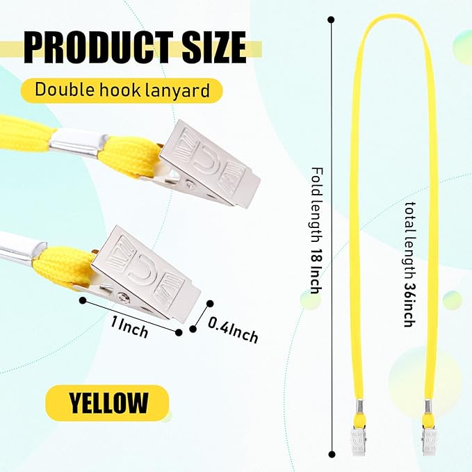 Patelai 100 Pack Double Clip Lanyards Bulk Face Mask Lanyard Twist Free 2 Hook Design Adjustable Badge Neck Strap for ID Name Badge Holder School Conference Office Class Essential (Yellow)