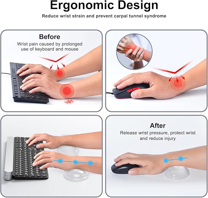 Gel Keyboard and Mouse Wrist Rest Set, Comfort Ergonomic Wrist Support, for Wrist Pain Relief, Computer Keyboard Wrist Rest (Transparent)