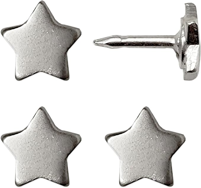 Mini Star Push Pins - Silver Mini Star Pins - for Cork Board, Maps, or Lapel Pin Use - Designed in USA - Set of 4