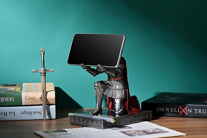 Centurion Cloak Warrior Knight Pen Holder Mobile Phone Stand Desk Organizers and Accessories as Gift for Office and Home (Iron)