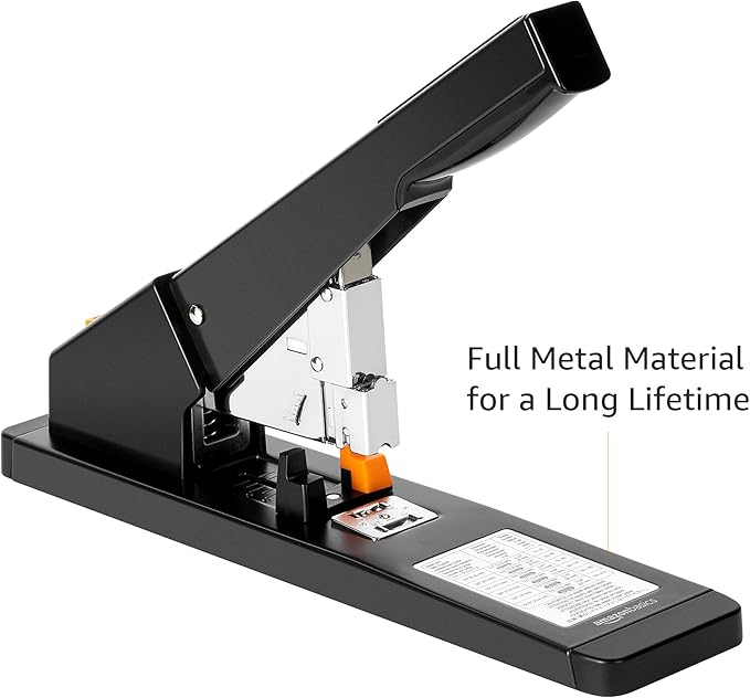 Amazon Basics Heavy Duty Industrial Office Stapler High Capacity, Long Arm, 1000 Staples, 210 Sheets, Black