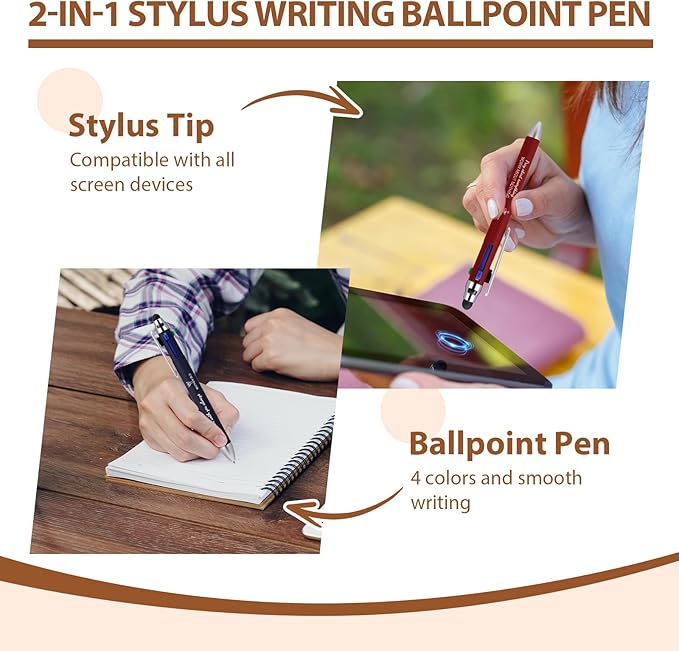 Yexiya 100 Pack 4 Color Retractable Pens Multicolor Ballpoint Pens Bulk 2 in 1 Stylus for Touch Screens Office Nurses Teachers Work Party Favors Gift (Bible Verse)