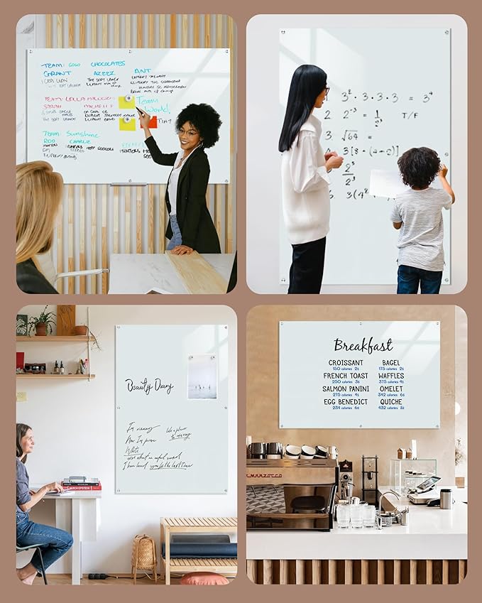 Mifuro Magnetic Glass Whiteboard，72"x48" Wall Mounted Frameless Dry Erase Board for Office, Home & School White