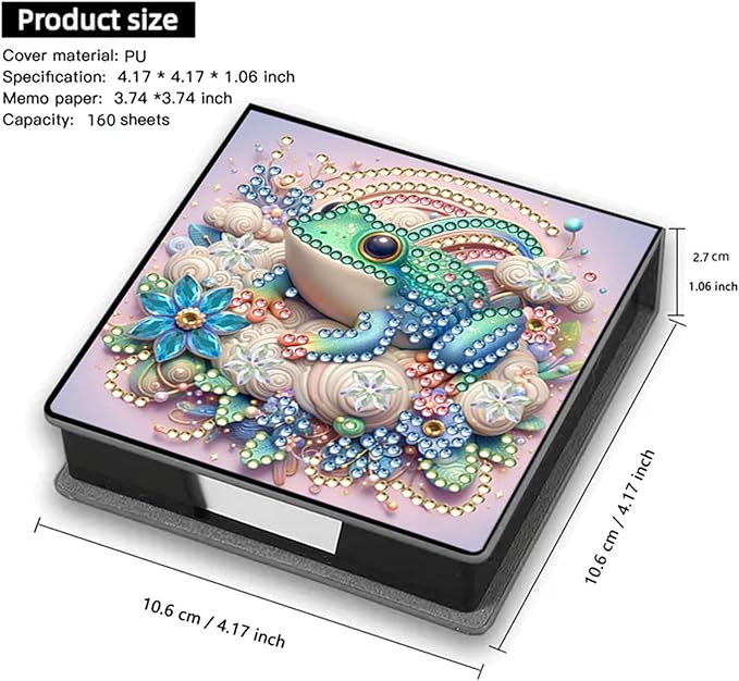 Frog Diamond Painting Note Box Memo Pad Holder,Animal Diamond Art Sticky Notes Organizer for Desk, Aesthetic Stationery Storage Case for Office,School Supplies (Frog)