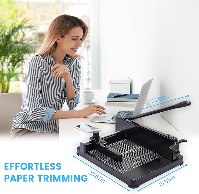 Heavy Duty Paper Cutter for A4 Paper, Guillotine Paper Cutter 12 Inch, 400 Sheet Capacity, Solid Steel Construction, Black