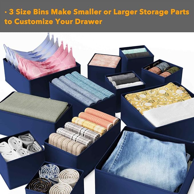 SpaceAid Drawer Organizer for Clothes, 12 Pack Dresser Drawer Organizer Bins, Closet Organizers and Storage Dividers for Clothing, Underwears, Socks (Blue)