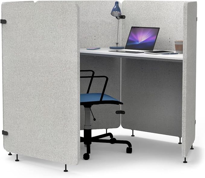 Stand Up Desk Store Noise Reducing Recycled PET 5 Panel Workpod with Height Adjustable Desk (Cool Gray, 73" W x 64” D x 54.5” H)