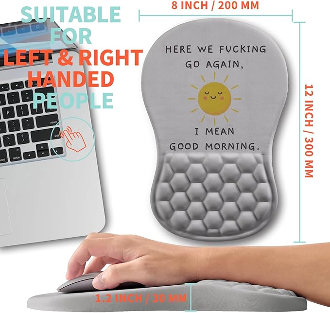 Ergonomic Mouse Pad Wrist Support with Memory Foam Massage Bulge, Carpal Tunnel Pain Relief Mousepad Wrist Rest for Mouse(12x8 inch, Good Morning)