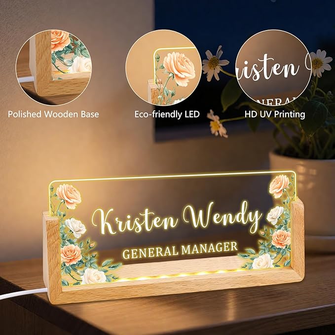 Ships Next Day, Custom Name Plate for Desk - Business Light Up Acrylic Desk Name Plate Personalized Elegant Office Gift for Boss Coworker Teacher Employee Appreciation Gift, Office Decor for Women Men