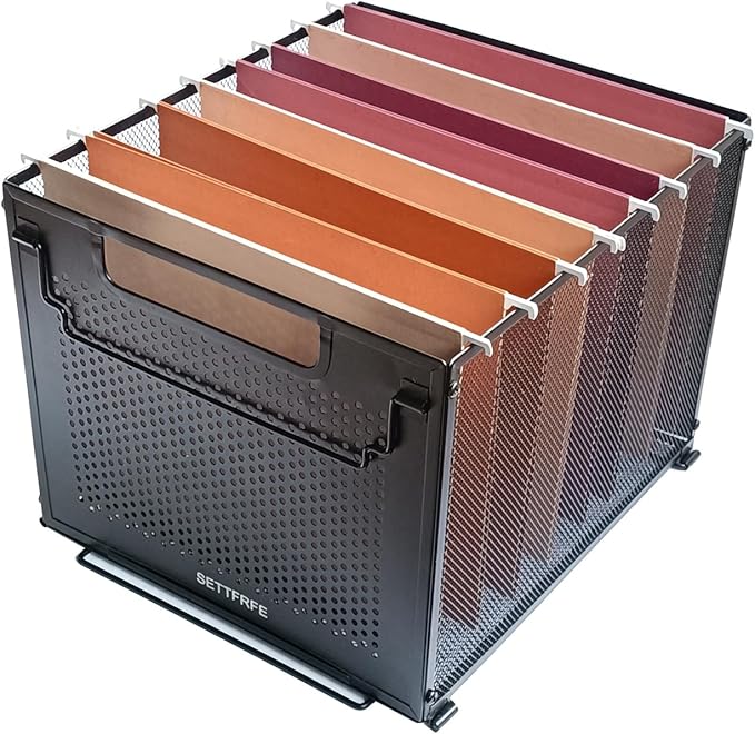 SETTFRFE Letter Size Hanging File Folder Organizer,Metal Filing Crate,File Basket for Hanging File,Black (Perforated metal plate)