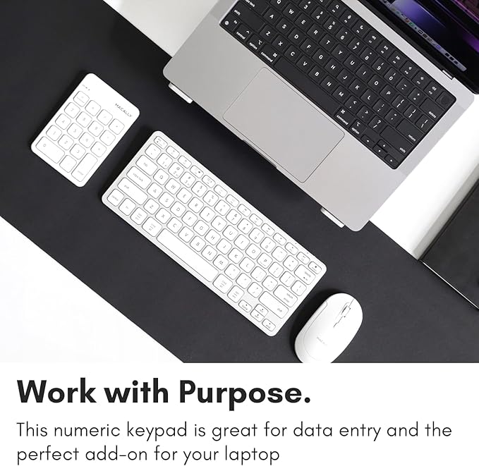 Macally Bluetooth Number Pad for Laptop, Apple, Mac, iMac, MacBook Pro/Air, Ipad, Windows PC, Tablet, or Desktop Computer - Rechargeable 18 Key Wireless Numeric Keypad - White Bluetooth 10 Key Numpad