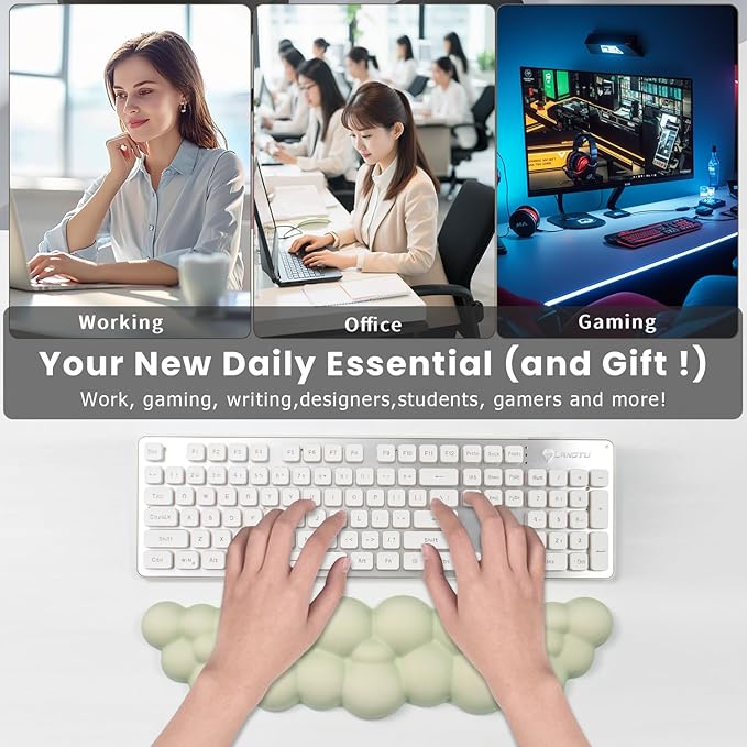 Ergonomic Cloud Wrist Rest for Computer Keyboard - Soft Memory Foam Keyboard Wrist Rest with Non-Slip Silicone Base, for Laptop, Mac, Office, Work, Gaming (Green)
