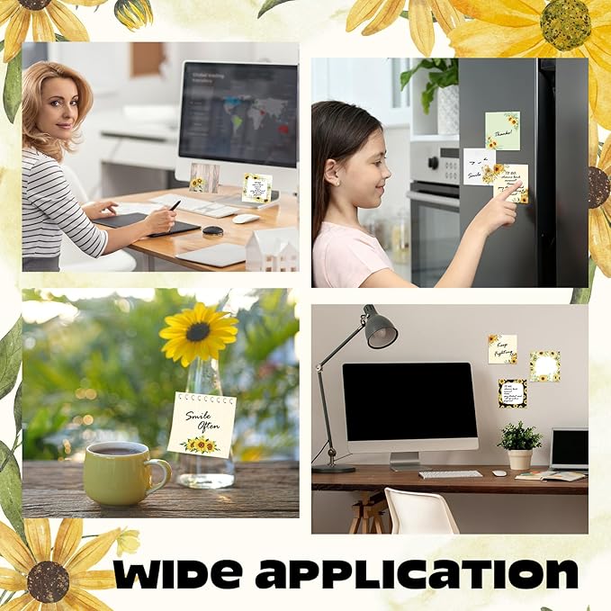 9 Pads Sunflower Sticky Notes Cartoon Self Stick Notepads 3x3 Inches Notes Adhesive Memo Pad Office Decor Gifts for Students School Teacher Office Meeting