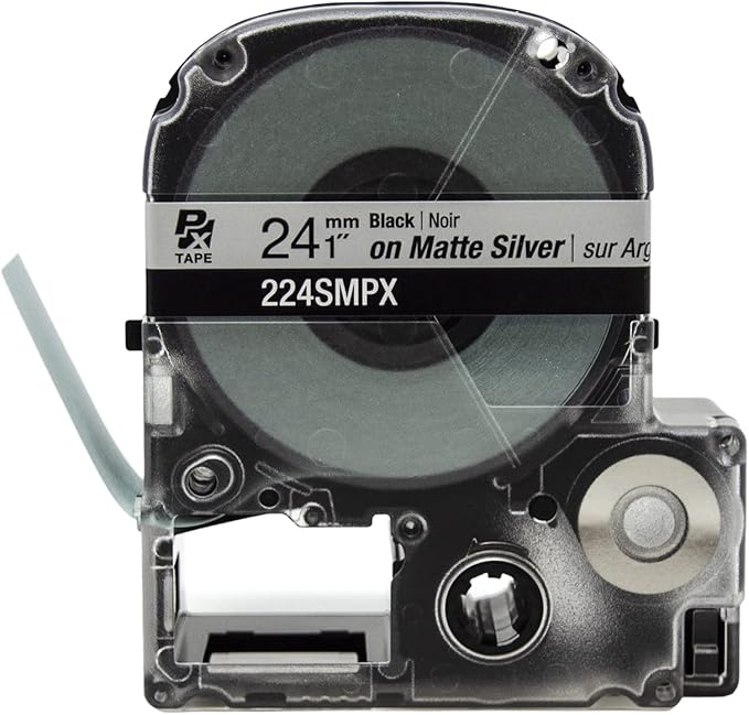 Epson LABELWORKS 224SMPX Genuine PET (Polyester) Tape Cartridge - Black on Silver Matte Label Maker Tape - 1" (24MM) Wide, 30'