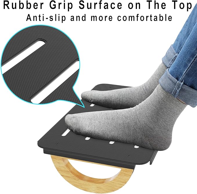 Ergonomic Rocking Foot Rest for Office, Wooden Footrest for Posture Support & Blood Circulation, Under Desk Chair Foot Rest Metal for Relieve Back, Lumbar Pain