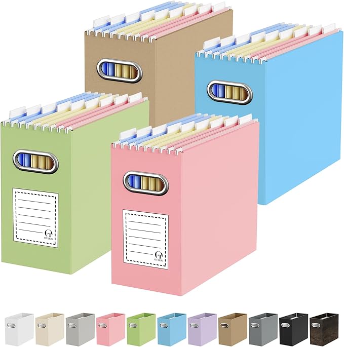Oterri Cardboard File Organizer Box for Hanging File Folders Letter Size,File Box for Computer Desk,File Cabinet,Working Home,Office,Classroom (Mixed Colors, Letter Size - 4 Packs)