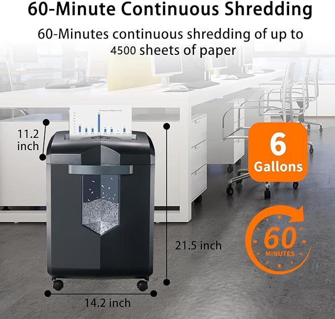 Bonsaii Heavy Duty Paper Shredder, 16 - Sheet, Micro - Cut Office Shredder, 60 - Minute Continuous Running time, Commercial Grade, 6 - Gallon Pull - Out Basket, High - Security P - 4 Level Protection
