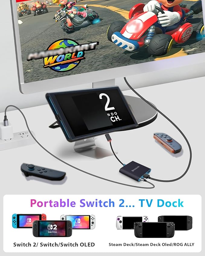 Switch 2 Dock for Nintendo Switch 2 Docking Station,USB c HDMI with PD Port Compatible MacBook,Laptops((Requires Update from After-Sell Support for NS2'S 21.0 Version)