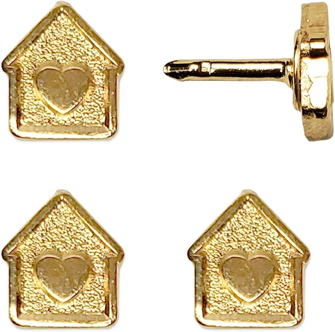 Mini House Push Pins - Gold House Pins - for Cork Board, Maps, or Lapel Pin Use - Designed in USA - Set of 4