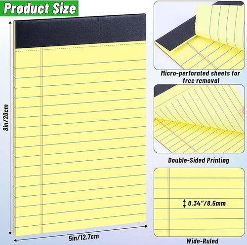 48 Pack Legal Pads Bulk,5 x 8 Inch Yellow Notepad, Note Pads College Ruled Perforated Memo Pad for Work Study Daily Note Taking List, Lined Writing Pads Memo Refills Notepads for Office Home School