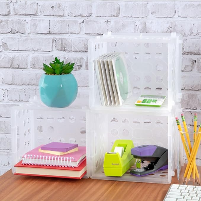 Sterilite Mini Crate, Stackable Plastic Storage Bin with Handles, Organize Home, Garage, Office, School, Dorm Room, Clear, 24-Pack