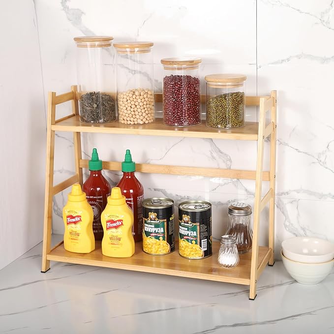 2-Tier Ladder Desktop Bookshelf, 19.69" Wide Wooden Countertop Storage Hutch for Office, Dorm and Home, Desk Organizer for Books and Decor