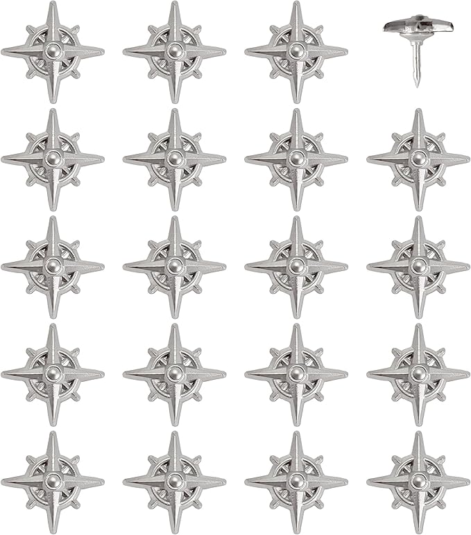 Compass Push Pins - Silver Metal Compass Rose Pins - for Cork Board, Maps, or Lapel Pin Use - Designed in USA - Set of 20