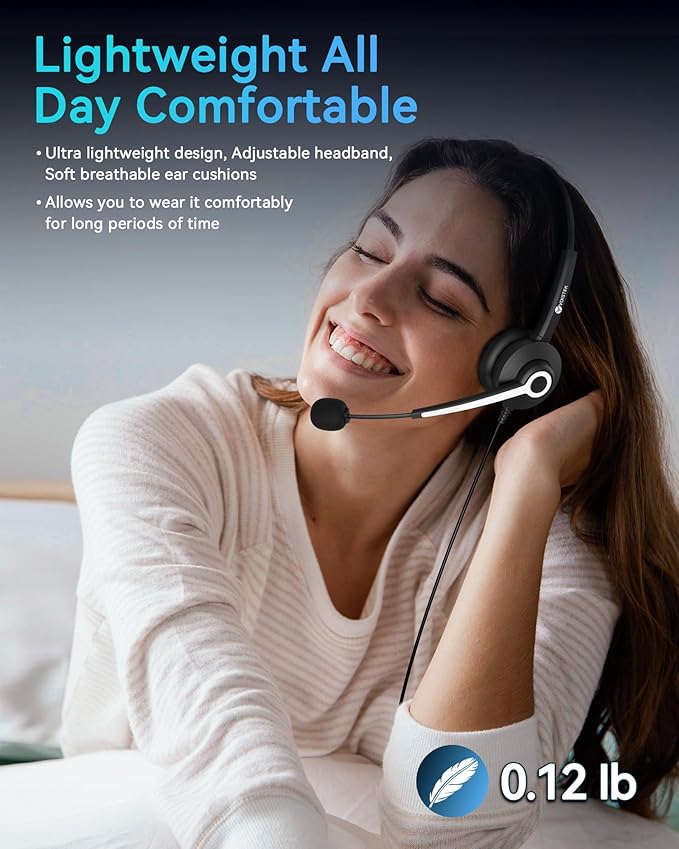 USB Headset with Microphone, Computer Headphones for PC Laptop, Wired Work Headset with Noise Canceling Microphone & In-line Control for Home Office, Teams Meetings, Online Class, Call Center, Zoom