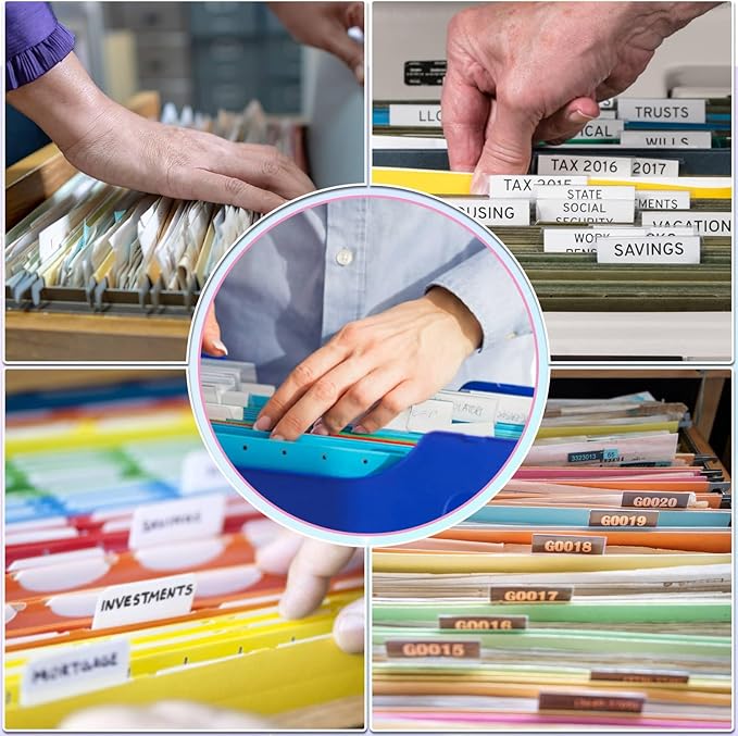 File Folder Tabs, Selizo 100 Sets Hanging File Folder Labels 2" Tabs and Inserts for Hanging Files (Multicolor)
