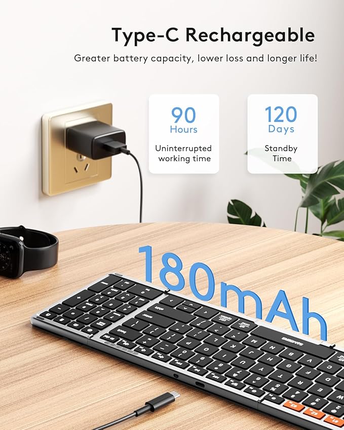 Samsers Foldable Bluetooth Keyboard with Numeric Keypad, Full-Size Wireless Folding PU Leather, Portable Travel for iOS Android Windows Mac OS, Support 3 Device(BT5.1 x 3)