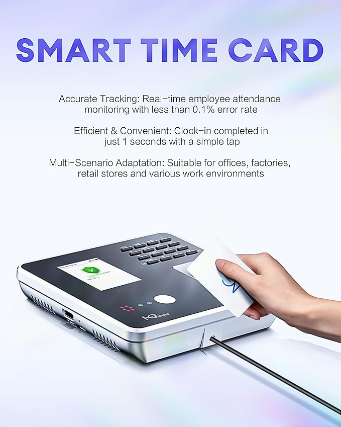 NGTeco Smart Time Card PVC Employee ID Card MB1, MB2, TC1, TC2, TC3, TC7 Time Clocks, Waterproof & Durable, 10 PCS