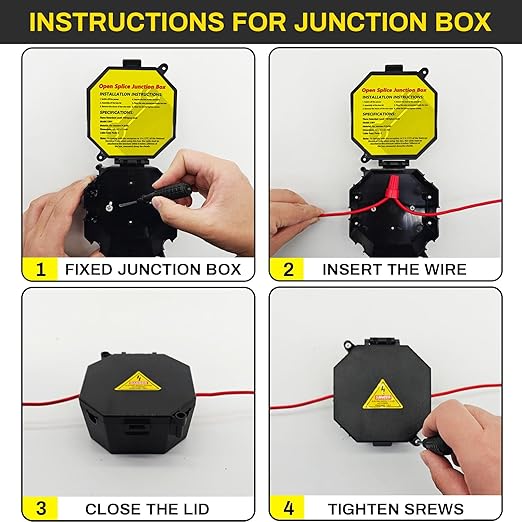 Black Open Splice Junction Box (6 Pack), Splice Box Wire Electrical Junction Box with Cover V0 Flame Retardant Rating(Highest Level)