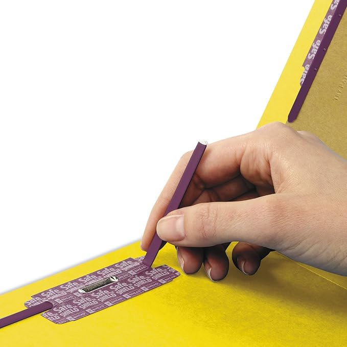 Smead 100% Recycled End Tab Pressboard Classification File Folder with SafeSHIELD Fasteners, 2 Dividers, 2" Expansion, Letter Size, Yellow, 10 per Box (26789)