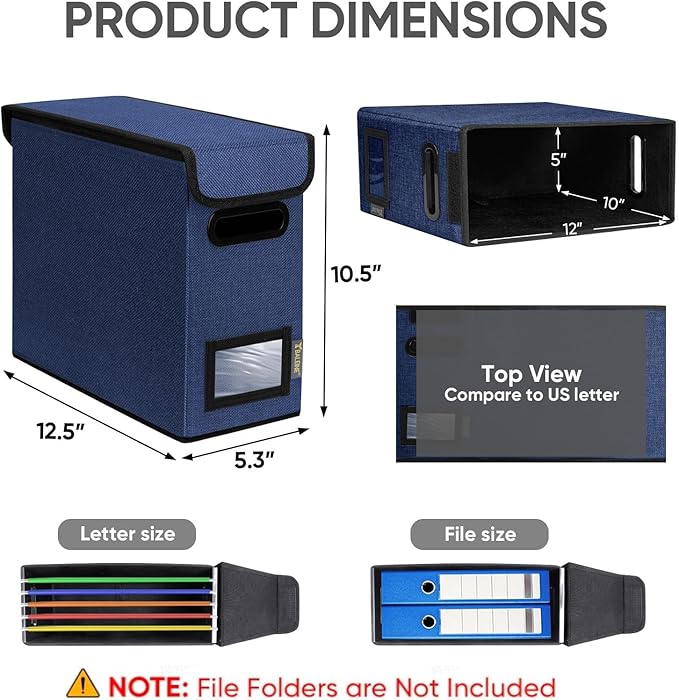 BALEINE File Organizer Box with Lid, Collapsible File Folder Organizer with Plastic Slide, Hanging File Folder Box for Office Document Storage (1 Pack, Blue, S)
