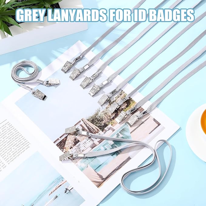 Patelai 100 Pack Double Clip Lanyards Bulk Face Mask Lanyard Twist Free 2 Hook Design Adjustable Badge Neck Strap for ID Name Badge Holder School Conference Office Class Essential (Grey)