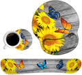 Keyboard Wrist Rest and Mouse Pad Wrist Support Set with Coasters, Non-Slip PU Base Ergonomic Gaming Mousepad for Home Office Working Studying Easy Typing & Pain Relief - Sunflower and Butterfly