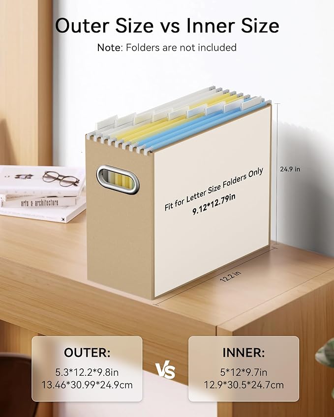 Oterri Cardboard File Organizer Box for Hanging File Folders Letter Size,File Box for Computer Desk,File Cabinet,Working Home,Office,Classroom (Brown, Letter Size - 2 Packs)