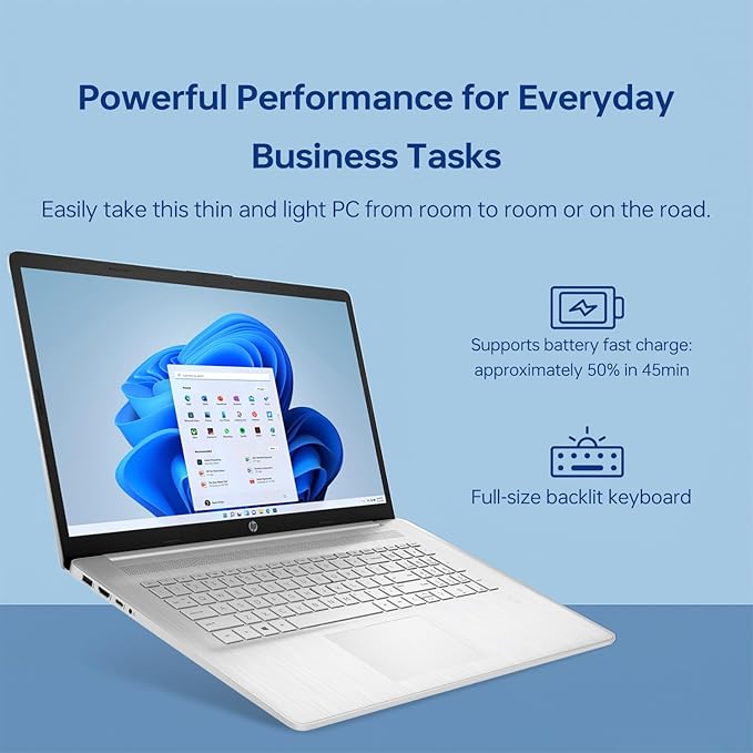 HP 17 Laptop, 17.3" HD+ Touchscreen, Intel Core i7-1255U Processor, 32GB RAM, 1TB SSD, Webcam, HDMI, Backlit Keyboard, Wi-Fi, Windows 11 Home, Silver