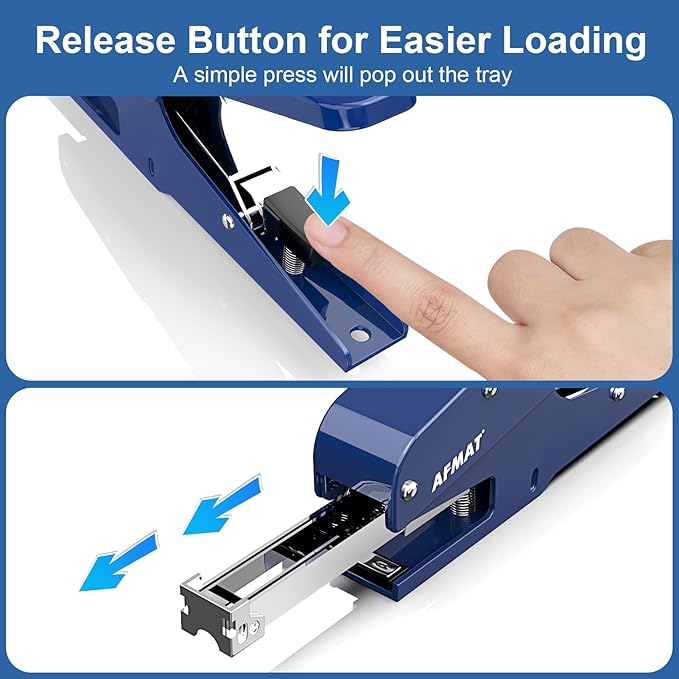 AFMAT Effortless Plier Stapler, Metal 35 Sheet Stapling Plier, 15000+ Stapling Times, with Staples & Reload Button, Handheld Stapler Heavy Duty, Space Save Size, Good for Office, Home, School, Blue