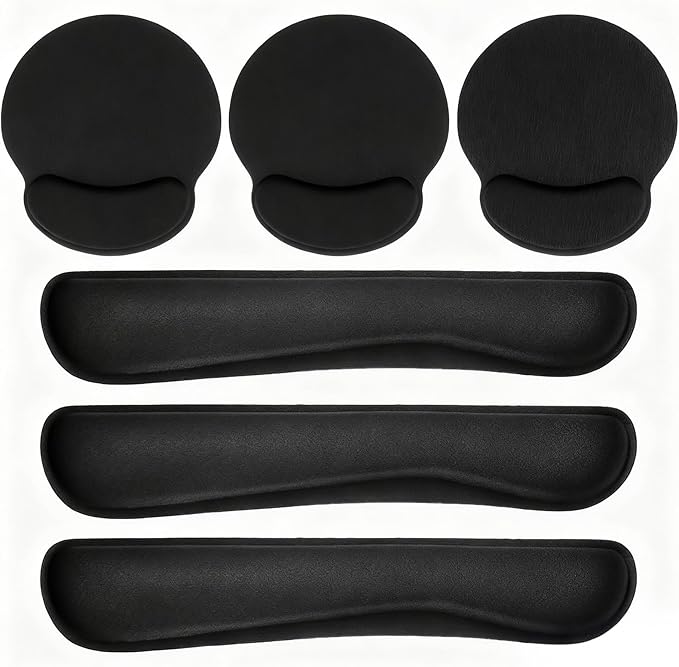 6 Pcs Mouse Pad and Keyboard Wrist Rest - Ergonomic Wrist Pad for Computer Keyboard and Mouse Pad, Memory Foam Wrist Support for Comfy Typing (Classic Black)