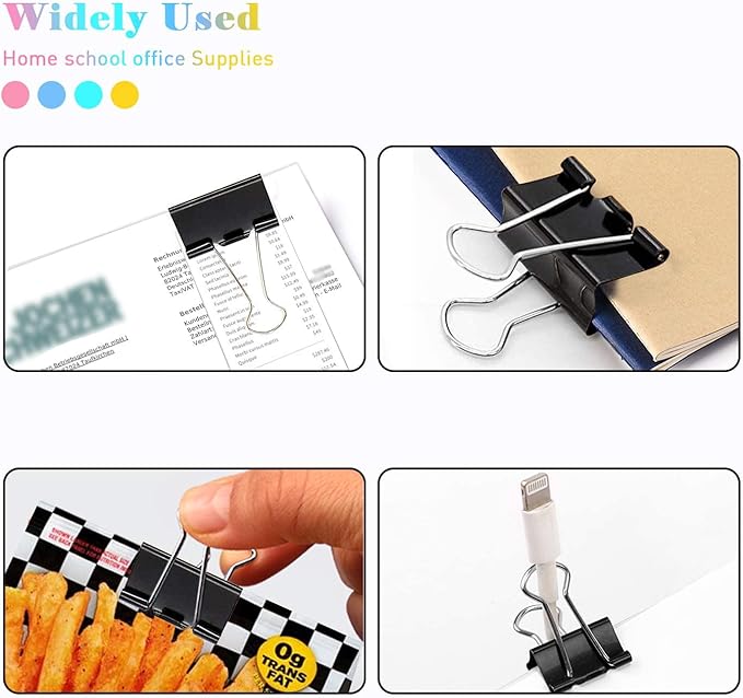 Office Mini Binder Clips, 144 Pack, 5/8 Inch, Black, Standard 15mm, Fold Clamp, Paper Clips