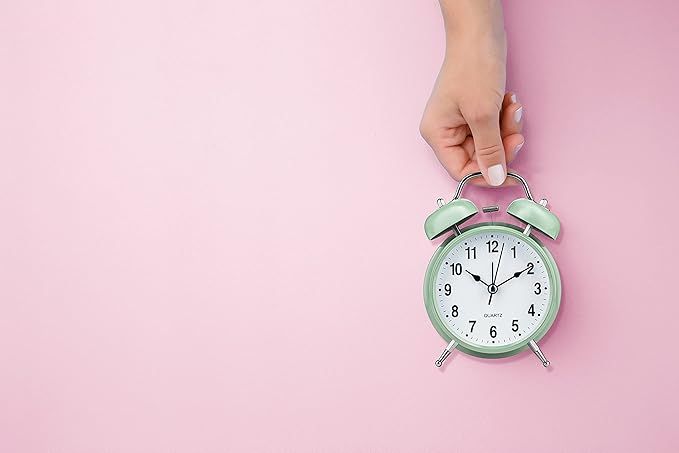 Bernhard Products Analog Alarm Clock 4" Twin Bell Green Silent Non-Ticking Quartz Battery Operated Extra Loud with Backlight for Bedside Table Vintage Retro Style, Decorative Desk Clocks (Pistachio)