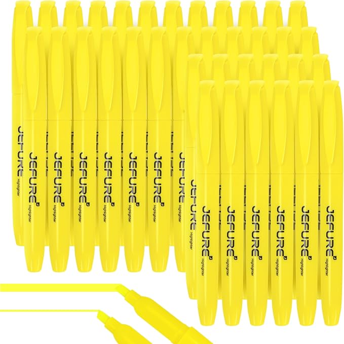 JEFURE 36 Pcs Highlighters, Chisel Tip, yellow Bible Highlighters Bulk - Quick Dry, Ideal for Studying, Note-Taking, School Supplies for Teachers