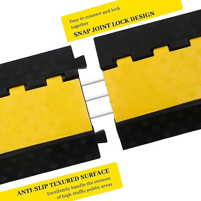 Rubber Cable Ramp Cable Protector Ramps Wire Hose Protective 3 Channel Traffic Rubber Plastic Cord Cover Speed Bump for Asphalt Concrete Gravel Driveway Outdoor, 1 Pack