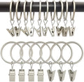 AMZSEVEN 100 Pack Curtain Rings with Clips, Drapery Clip with Rings, Drapes Rings 1.26 in Interior Diameter, Fits up to 1 in Curtain Rod, Matte Silver